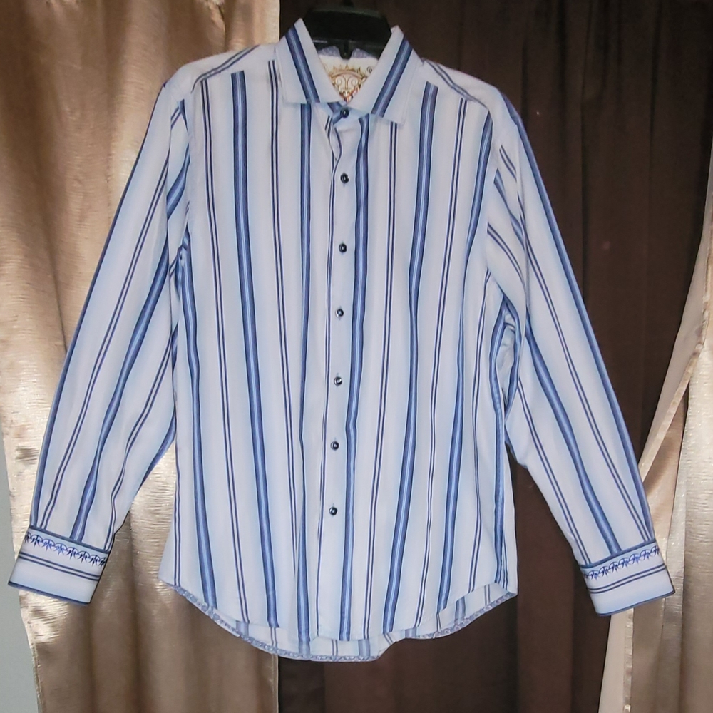 Robert Graham Blue and White Striped Dress Shirt